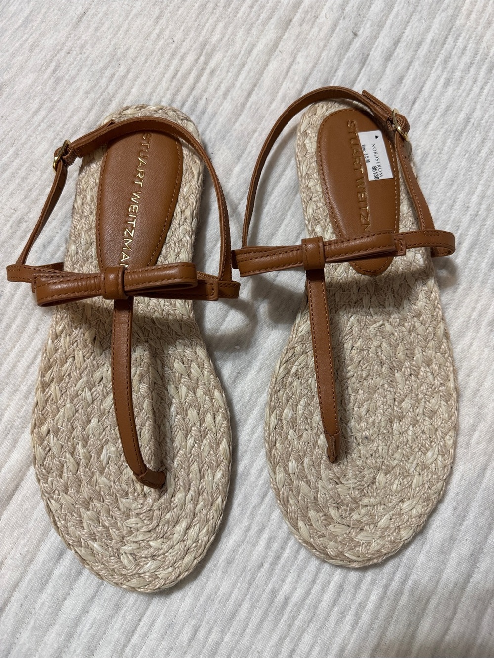 STUART WEITZMAN Felicity Espadrille Tan Bow leather Thong Sandals Flat size 8.5 - Picture 3 of 4